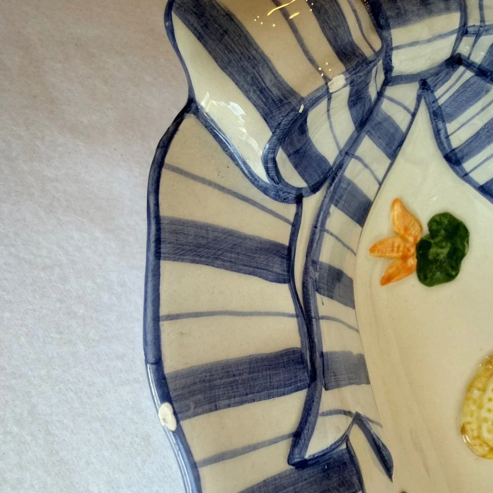 Vintage 1994 Fitz & Floyd Ceramic Serving Tray Vegetable Ribbon Cottagecore